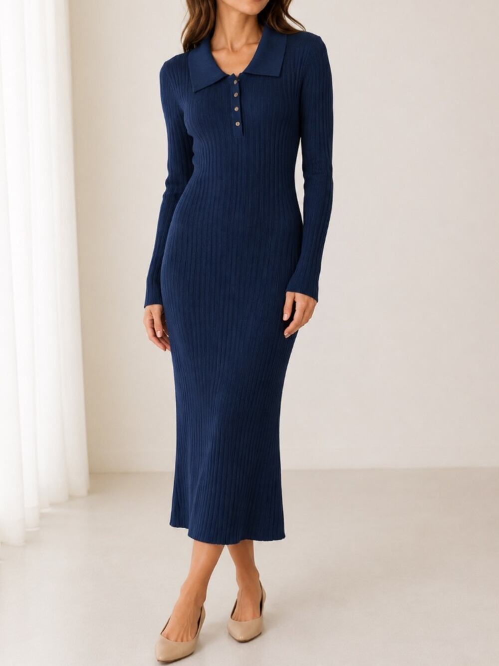 Lost + Wander Giustina Ribbed Collared Sweater Maxi Dress Teal XS/S